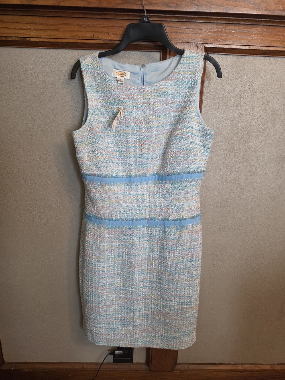 Tahari Pastel Tweed Sheath Dress in Light Blue